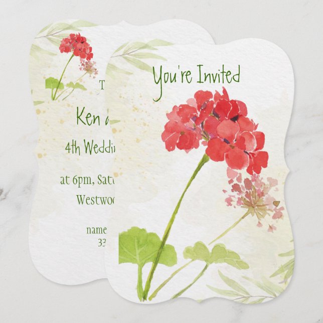 Invitation Fleur de Géranium pour Anniversaire de  (Devant / Derrière)
