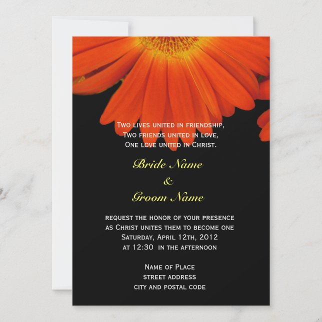 Invitation Fleur de gérbera orange mariage chrétien (Devant)