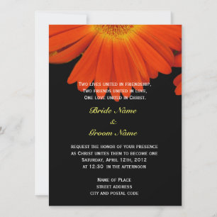 Invitation Fleur de gérbera orange mariage chrétien