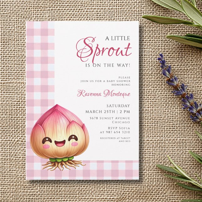 Invitation Fleur de gingham rose bulbe petite pousse shower d (Créateur téléchargé)