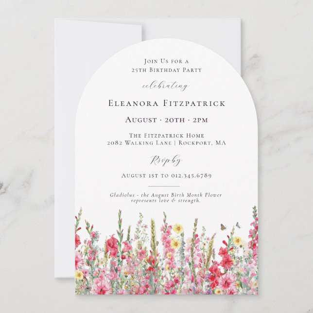 Invitation Fleur de Gladiolus du mois de naissance d'août pou (Devant)