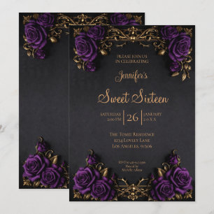 Invitation Fleur de Gothic Sweet 16 violet foncé