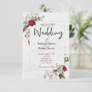 Invitation Fleur de gouache élégante en rouge et brume de mar