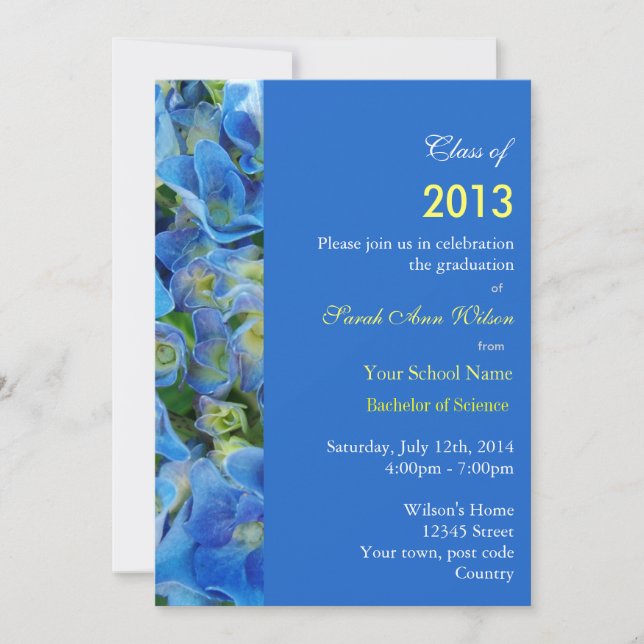 Invitation Fleur de jardin d'hortensia bleu pour fête de remi (Devant)