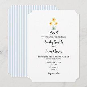 Invitation Fleur de jonquille Monogramme de mariage Rayure bl