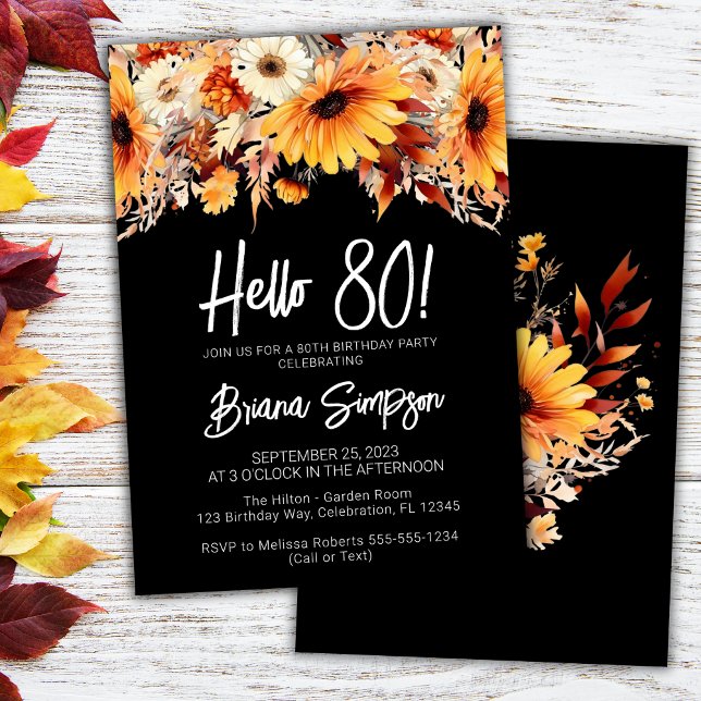 Invitation Fleur de la 80e année de naissance en noir (Créateur téléchargé)