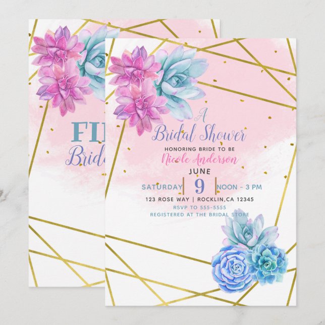 Invitation Fleur de la fête moderne Glam sud-ouest Succulente (Devant / Derrière)