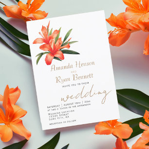 Invitation Fleur de Laurier-Rose aquarelle orange Mariage flo