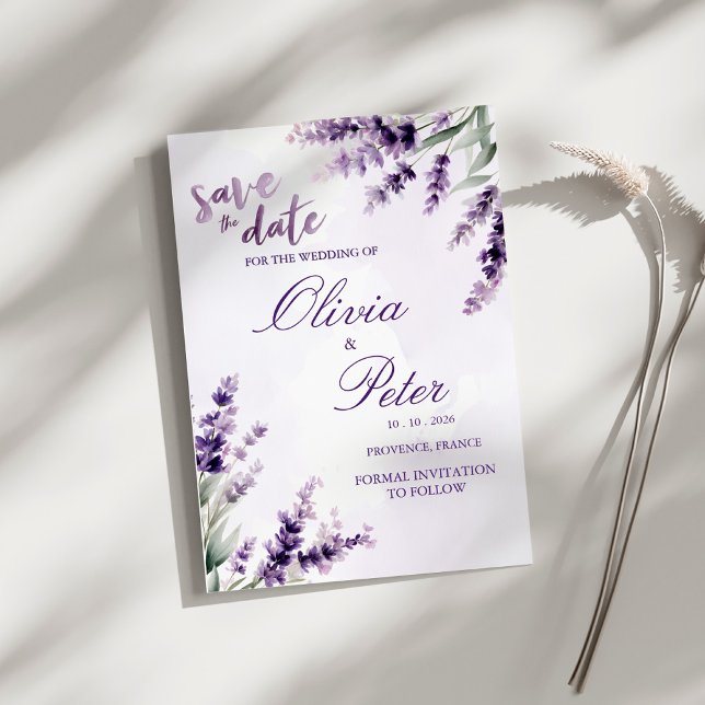 Invitation Fleur de Lavande Aquarelle Save the Date (Créateur téléchargé)