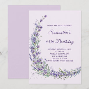 Invitation Fleur de Lavande Élégante 65e Anniversaire
