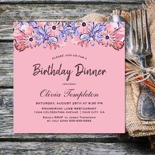 Invitation Fleur de lavande rose Anniversaire Dîner