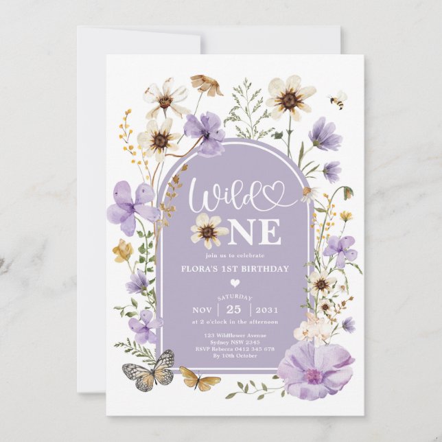 Invitation Fleur de lavande sauvage Premier anniversaire fill (Devant)