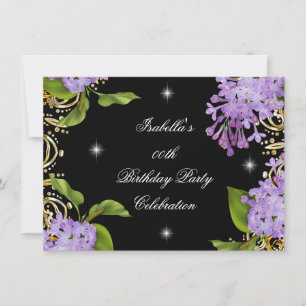 Invitation Fleur de lilas or noir élite Anniversaire des femm