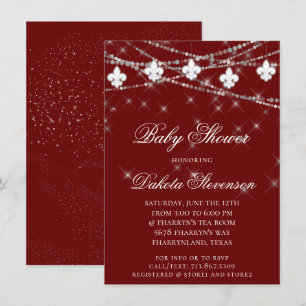 Invitation Fleur de Lis Baby shower rouge Bourgogne