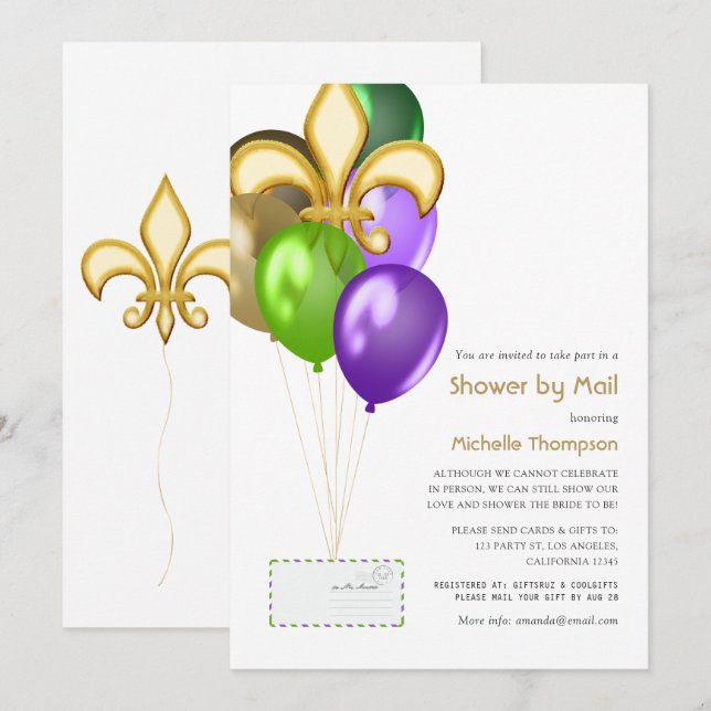 Invitation Fleur de Lis Ballon Bébé ou Mariage Célébré par la (Devant / Derrière)