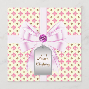Invitation Fleur de Lis Bébé Christening Rose Marron