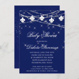 Invitation Fleur de Lis   Blue Mardi Gras Theme Douche