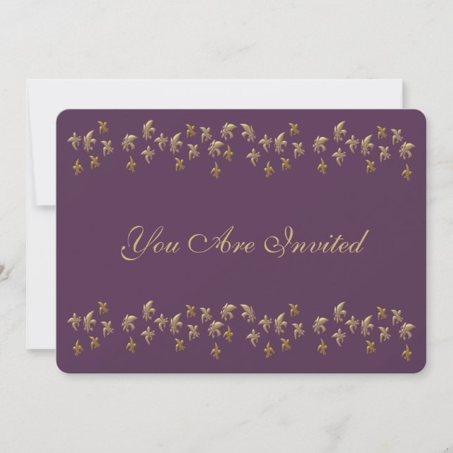 Invitation Fleur de Lis Confetti mauve et or (Devant)