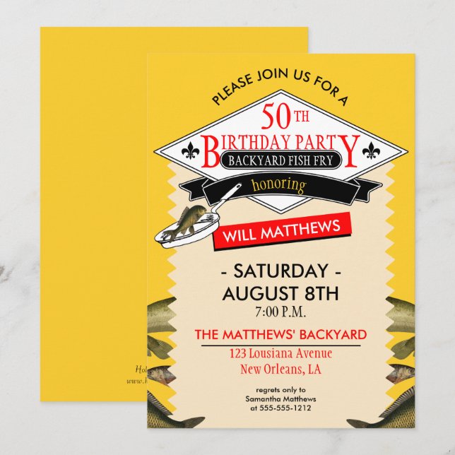 Invitation Fleur de Lis Cuillère de Poisson Fry 50e anniversa (Devant / Derrière)