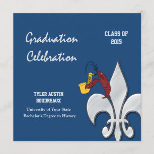 Invitation Fleur de Lis Dark Blue Crawfish Graduation