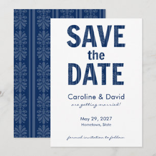 Invitation Fleur de Lis Floral Moderne Bleu Marine Enregistre