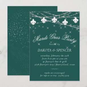 Invitation Fleur de Lis Green Mardi Gras Party