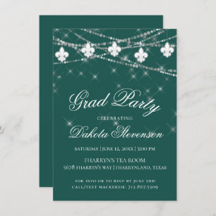 Invitation Fleur de Lis   Green Theme Graduation Party