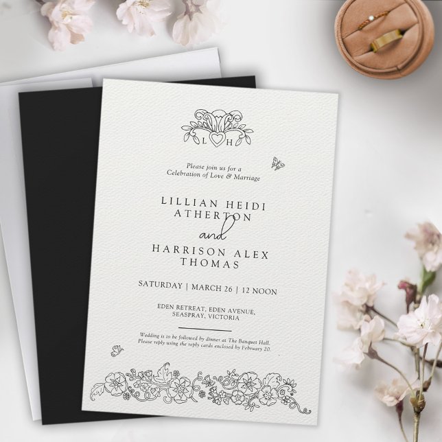 Invitation Fleur de lis mariage noir blanc (Créateur téléchargé)