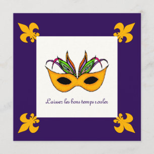 Invitation Fleur de Lis Mask Mardi Gras