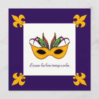 Invitation Fleur de Lis Mask Mardi Gras