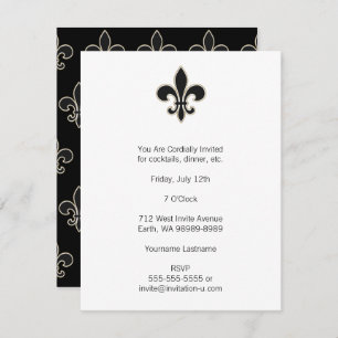 Invitation Fleur de Lis Noir avec Blanc et Or