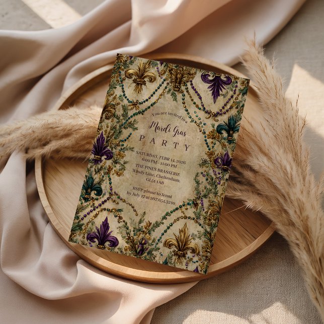 Invitation Fleur-de-Lis Perlé Mascarade de Mardi Gras (Créateur téléchargé)