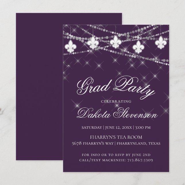 Invitation Fleur de Lis | Purple Moody Graduation (Devant / Derrière)