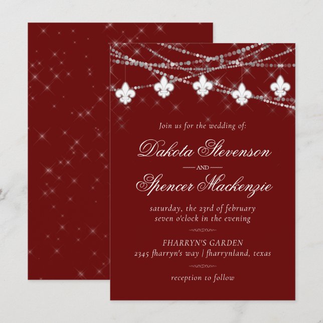 Invitation Fleur de Lis Rouge foncé | Mariage criminel (Devant / Derrière)
