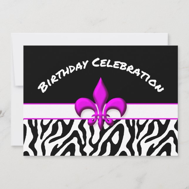 Invitation Fleur de Lis Zebra rose (Devant)