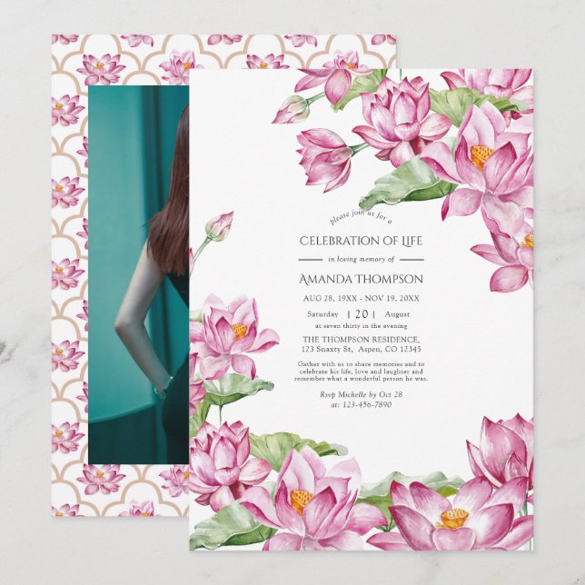 Invitation Fleur de lotus à l'aquarelle Célébration indienne  (Devant / Derrière)