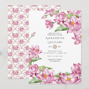 Invitation Fleur de lotus aquarelle Fête prénuptiale indienne