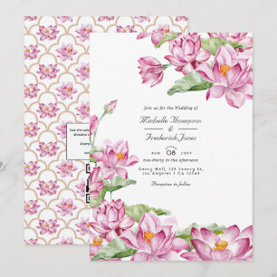 Invitation Fleur de Lotus Mariage Indien QR Code RSVP