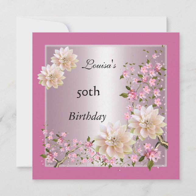 Invitation Fleur de lotus rose pour 50e anniversaire (Devant)