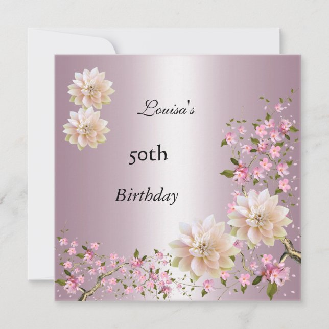 Invitation Fleur de lotus rose pour 50e anniversaire (Devant)