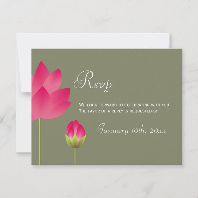 Invitation Fleur de lotus rose rouge réponse RSVP de mariage  (Devant)