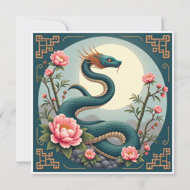 Invitation Fleur de lotus Serpent Bleu (Devant)
