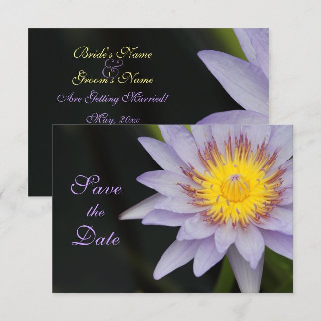 Invitation Fleur de lotus violette mariage à retenir la date (Devant / Derrière)