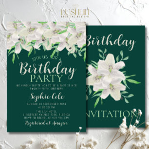Invitation Fleur de lys blanc Anniversaire Élégant Floral Ver