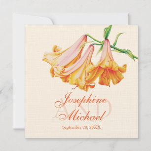 Invitation Fleur de lys main aquarelle crayon orange mariage
