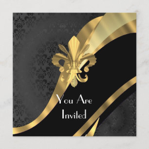 Invitation Fleur de lys or sur damas noir