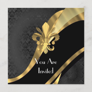 Invitation Fleur de lys or sur damas noir