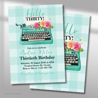 Invitation Fleur de machine à écrire turquoise rétro vintage