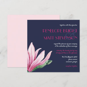 Invitation Fleur De Magnolia Rose En Fleur Mariage bleu
