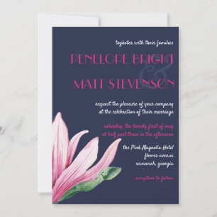 Invitation Fleur de Magnolia rose en fleurs   Mariage bleu